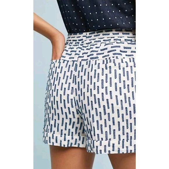 Anthropologie White Navy Panella Textured Shorts Pockets linen Blend Size S - Picture 3 of 13